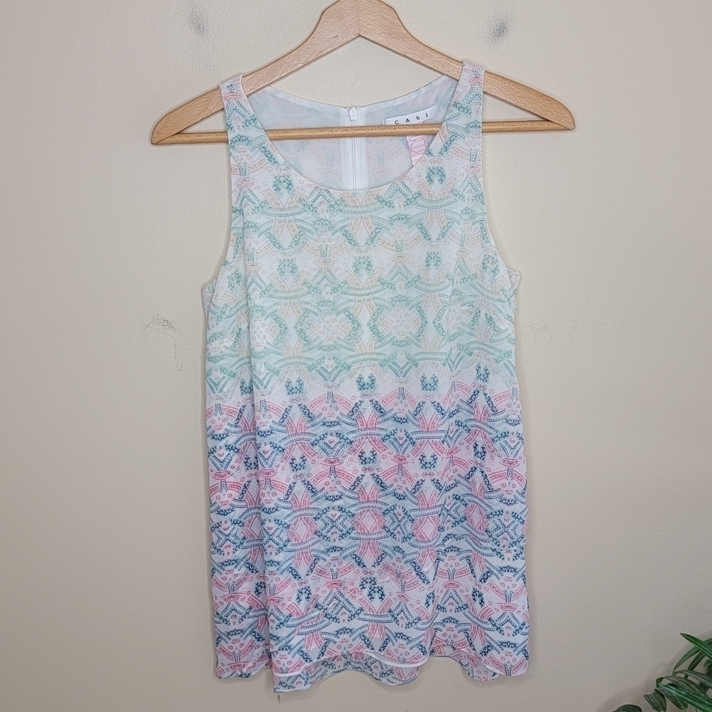 Heart of CAbi #250 Mosaic Pastel Ombre Print Layered Tank Blouse Size XS